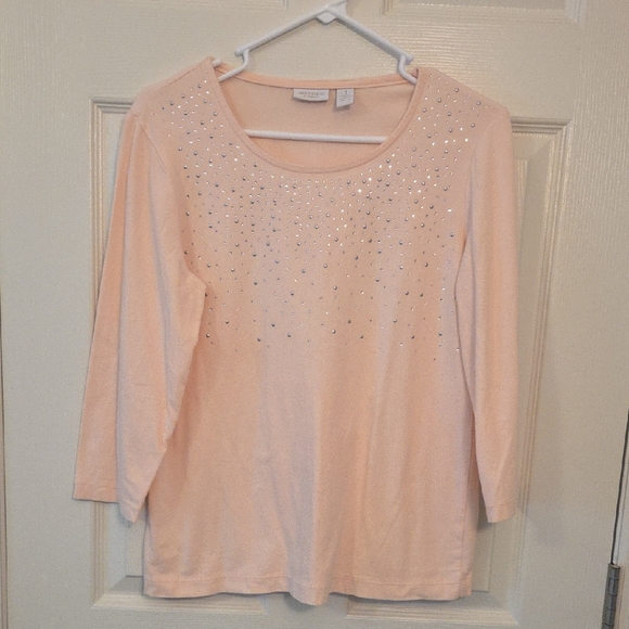 Weekends Chico's Women's Blush Pink Sparkly Embellished Shirt Top Size 1 - Picture 1 of 8